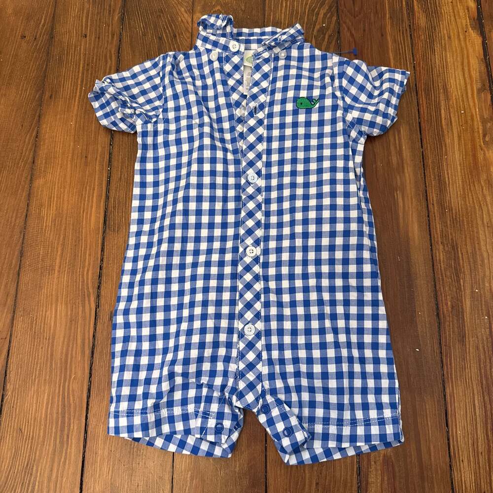 Baby Gap Boy's Blue & White Gingham Romper with Collar, Size 0-3 Months